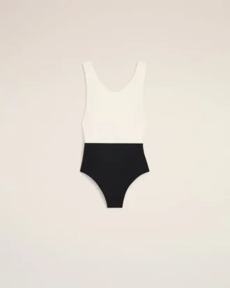 Svart och vit hel baddräkt i nylon Svart och vit hel baddräkt i nylon