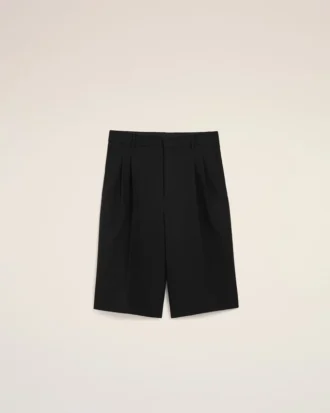 Svarta bermuda-shorts i ny ull med låg midja