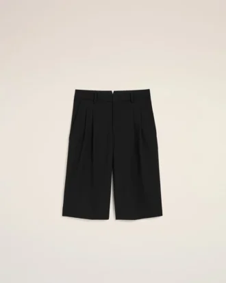 Svarta bermuda-shorts i ny ull med låg midja