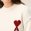 Tröja i naturlig ull med rund hals och kontrasterande Ami de Coeur Tröja i naturlig ull med rund hals och kontrasterande Ami de Coeur