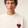 Tröja i naturlig ull med rund hals och kontrasterande Ami de Coeur Tröja i naturlig ull med rund hals och kontrasterande Ami de Coeur