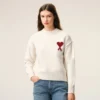 Tröja i naturlig ull med rund hals och kontrasterande Ami de Coeur Tröja i naturlig ull med rund hals och kontrasterande Ami de Coeur