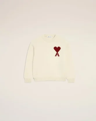 Vit Ami de Coeur Sweater i ull med rund hals