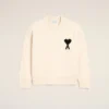 Vit Ami de Coeur Sweater i ull med rund hals