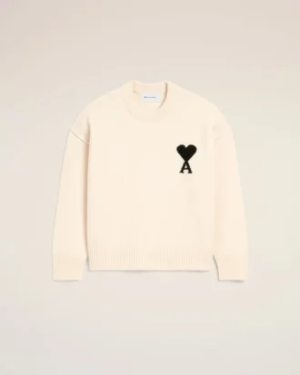 Vit Ami de Coeur Sweater i ull med rund hals