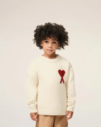 Vit Ami de Coeur Sweater i ull med rund hals