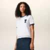 Vit Ami de Coeur T-Shirt med stickad bomullspatch Vit Ami de Coeur T-Shirt med stickad bomullspatch