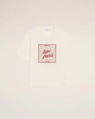 Vit bomullst-shirt med Ami Paris Heritage-tryck