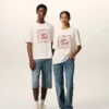 Vit bomullst-shirt med Ami Paris Heritage-tryck