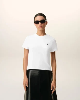 Vit kort Ami de Coeur T-Shirt i bomull