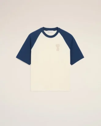 Vit och blå bomullströja med broderad Ami de Coeur-logotyp