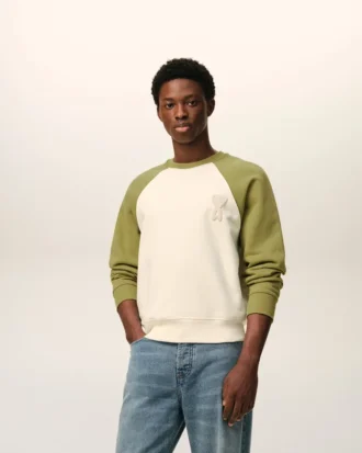 Vit och grön bomullsstickad Ami de Coeur-Sweatshirt