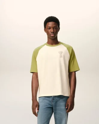 Vit och grön bomullströja med stickad Ami de Coeur T-Shirt